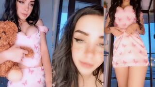 Panther-A with a teddy bear changes outfits