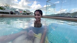 Yasmina Khan - Busty India Gives an Amazing Blowjob in the Hotel Pool to Everyone's G