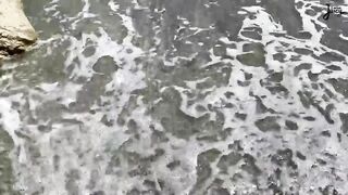 Lara Juicy double squirt on beach in Greece