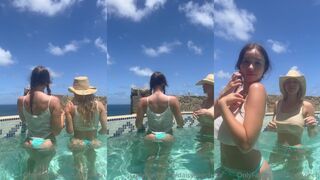 Daisy Keech GG Wet shirt in public pool