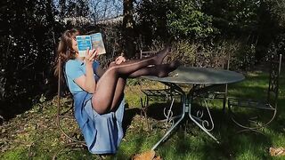 Reading Outdoors In Pantyhose